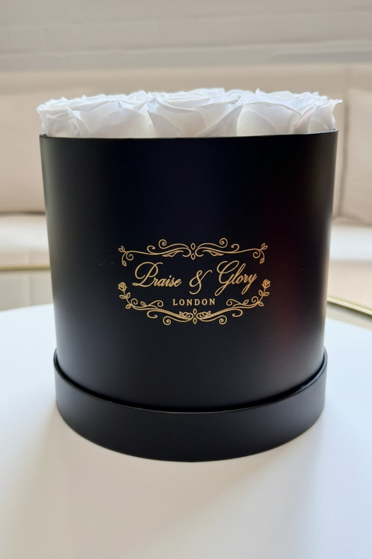 18 White Round Black Box