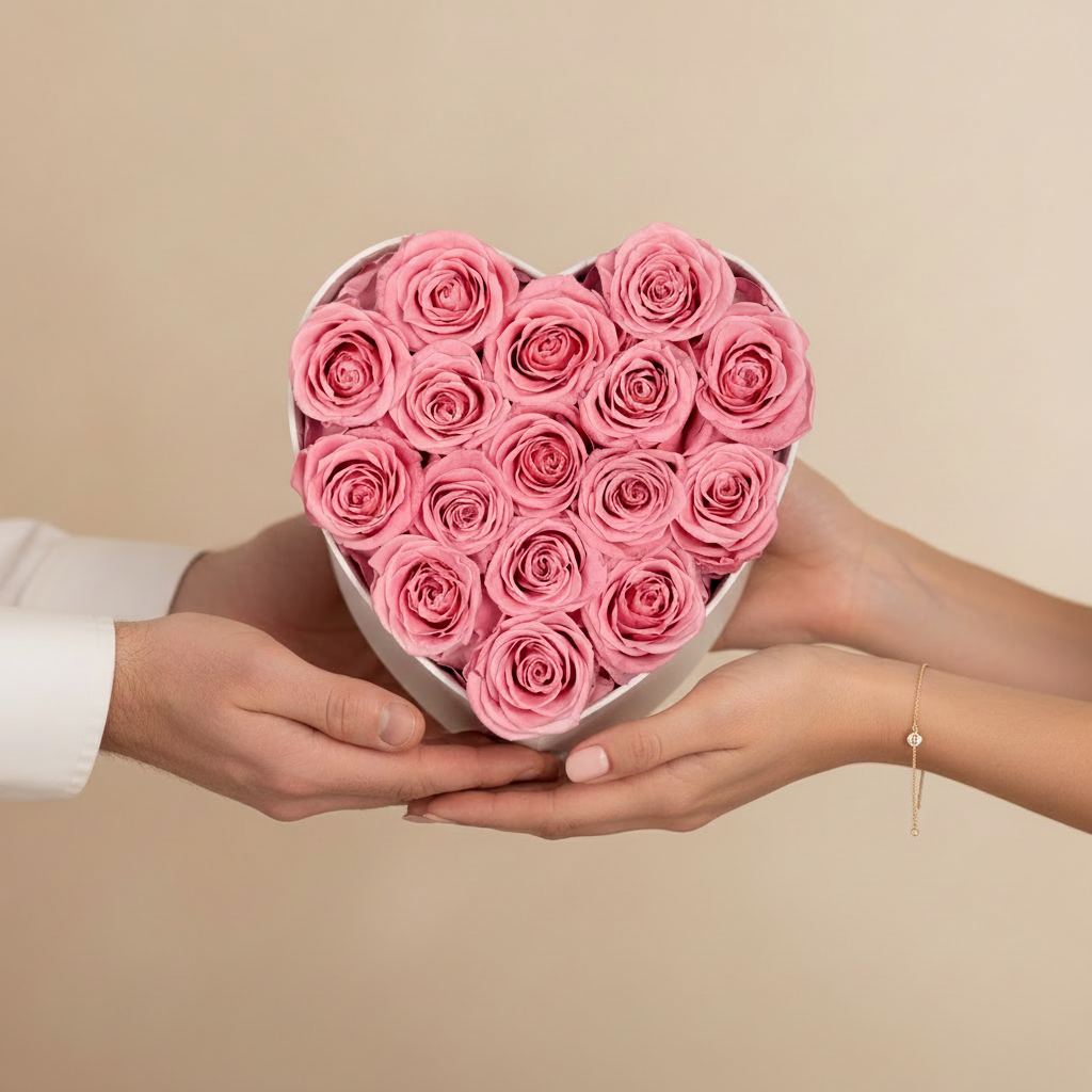 16 Pink Heart White Box
