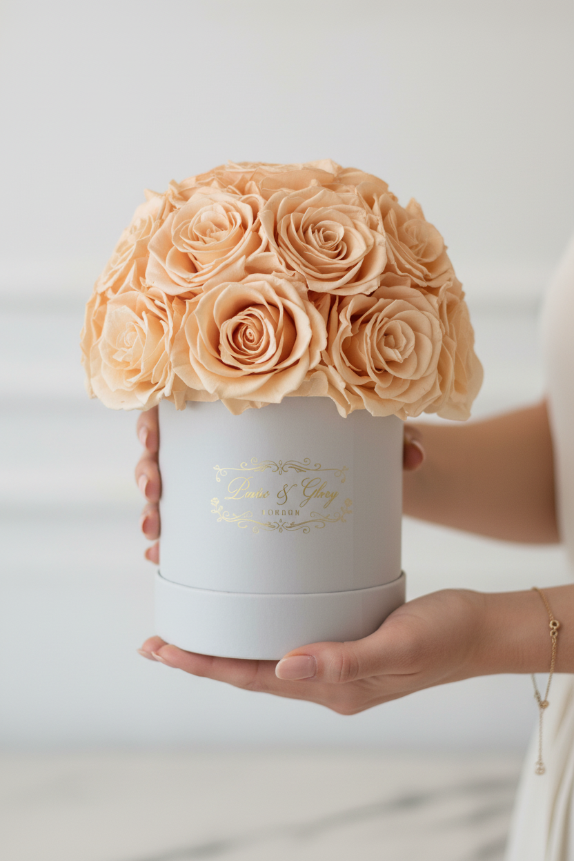 24 Champagne Roses White Box