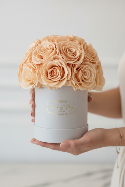 24 Champagne Roses White Box