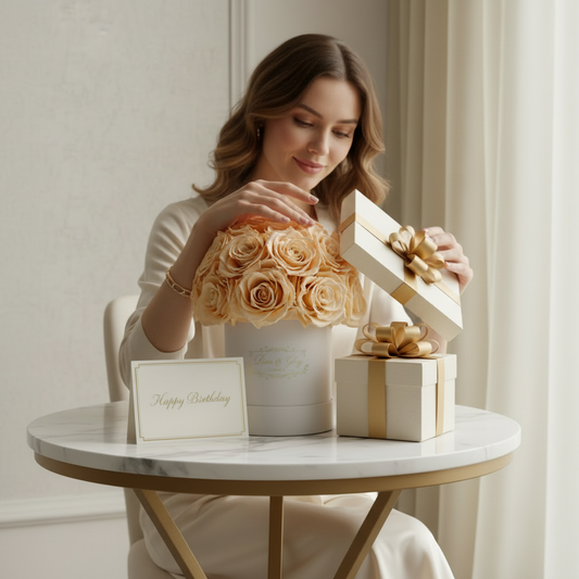 24 Champagne Roses White Box